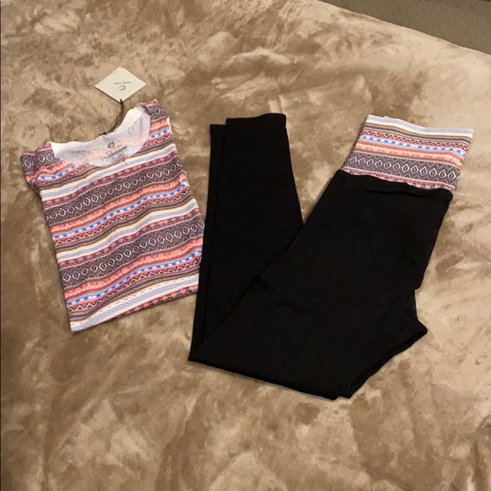 multi line muscle tank with matching rib legging